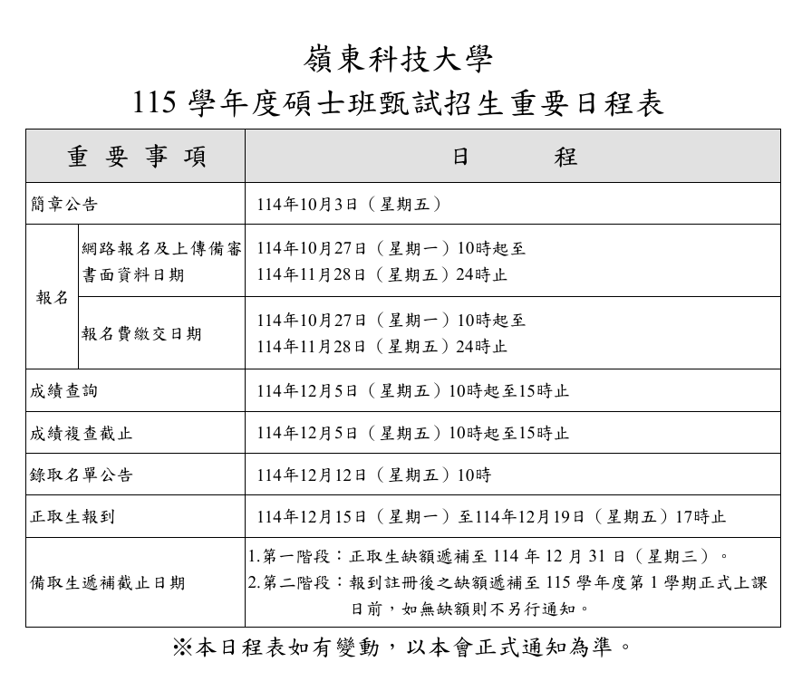 115學年度設計學院碩士班甄試招生開始圖片